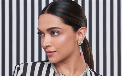 deepika padukone, 4k, portre, hintli aktris, fotoğraf çekimi, siyah beyaz çizgili takım elbise, hintli manken, güzel kadınlar, deepika padukone fotoğraf çekimi