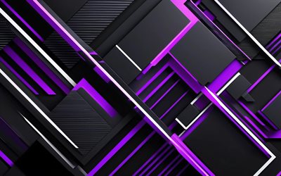 4k, violetti musta tausta, luova, materiaalin suunnittelu, violetit viivat, 3d tekstuurit, taideteos, metallitaidetta, geometria, abstraktit taustat, geometriset taustat, abstraktioita, mustat abstraktit taustat