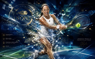 jessica pegula, 4k, tenista estadounidense, wta, arte de líneas abstractas azul rosa, tenis, jessica pegula arte, asociación de tenis femenino, arte creativo, líneas de luz azul