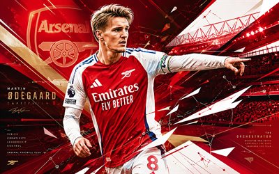4k, Martin Odegaard, Arsenal FC, vector art, red abstract vector background, Martin Odegaard Arsenal FC, creative art, Arsenal FC logo, Martin Odegaard Arsenal, football, Arsenal