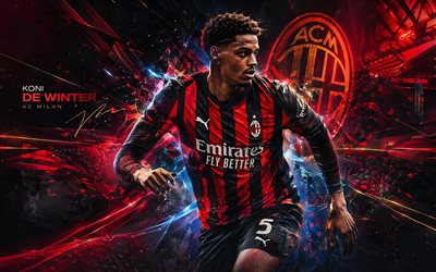 Koni De Winter, AC Milan, fan art, red black abstract digital background, Koni De Winter AC Milan, creative art, AC Milan logo, Koni De Winter Milan, football, Milan