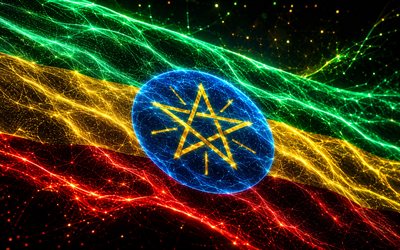 علم إثيوبيا متوهج, 4k, الظلام, علم إثيوبيا, يوم إثيوبيا, فن ثلاثي الأبعاد, العلم الاثيوبي, علم إثيوبيا النيون, موجات النيون علم إثيوبيا, علم إثيوبيا ثلاثي الأبعاد, علم إثيوبيا مجردة, أثيوبيا