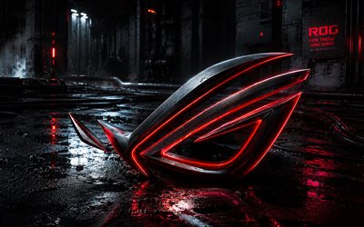 Asus ROG logo, 4K, grunge scene, Republic of Gamers, Asus ROG metal logo, black stone background, Asus ROG 3D logo, Asus ROG emblem, ROG logo, ROG, Asus ROG