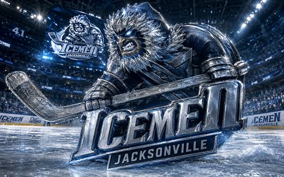 4k, jacksonville icemen metallilogo, kohdevalot, jääareena, echl, luova, jääkiekko, jacksonville icemen  logo, jääkiekkostadion, jacksonville icemen 3d  logo, amerikkalainen jääkiekkojoukkue, jacksonvillen jäämiehet