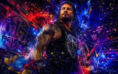 reinados romanos, 4k, fondo digital colorido, wwe, luchador americano, leati joseph anoai, creativo, fan art, arte de los reinados romanos, entretenimiento de lucha libre mundial, luchadores, reinados romanos 4k