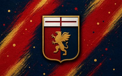 Genoa CFC logo, 4k, red blue paint background, Genoa CFC, Italian football club, Genoa CFC emblem, Serie A, Italy, Genoa