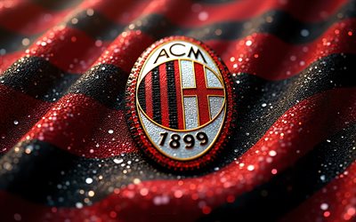 AC Milan gems logo, 4k, AC Milan logo, red black crystals background, AC Milan crystals sign, Serie A, Milan, AC Milan emblem, Italy, AC Milan, football