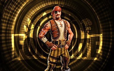 ब्राउन सी वुल्फ फोर्टनाइट, 4k, पीला सर्पिल पृष्ठभूमि, fortnite, रचनात्मक, भूरा समुद्री भेड़िया त्वचा, fortnite ब्राउन सी वुल्फ स्किन, ब्राउन सी वुल्फ, फोर्टनाइट वर्ण
