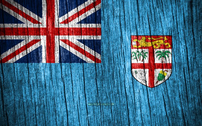 4k, 피지의 국기, 피지의 날, 오세아니아, 나무 질감 깃발, 피지 국기, 피지 국가 상징, 오세아니아 국가, 피지