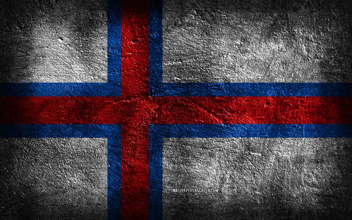 4k, Faroe Islands flag, stone texture, Flag of Faroe Islands, stone background, grunge art, Faroe Islands national symbols, Faroe Islands