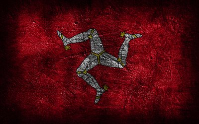 4k, Isle of Man flag, stone texture, Flag of Isle of Man, stone background, grunge art, Isle of Man national symbols, Isle of Man