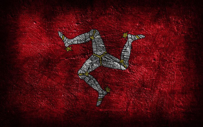 4k, Isle of Man flag, stone texture, Flag of Isle of Man, stone background, grunge art, Isle of Man national symbols, Isle of Man