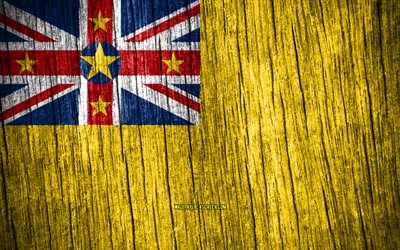 4k, bandiera di niue, giorno di niue, oceania, bandiere di struttura in legno, simboli nazionali di niue, paesi dell oceania, niue
