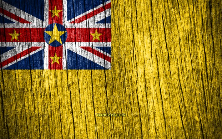 4K, Flag of Niue, Day of Niue, Oceania, wooden texture flags, Niue flag, Niue national symbols, Oceanian countries, Niue