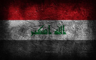 4k, Iraq flag, stone texture, Flag of Iraq, stone background, grunge art, Iraq national symbols, Iraq