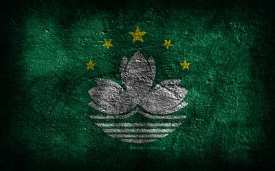4k, Macau flag, stone texture, Flag of Macau, stone background, grunge art, Macau national symbols, Macau