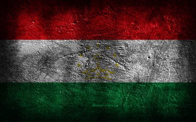 4k, la bandera de tayikistán, la piedra de textura, la piedra de fondo, el arte del grunge, los símbolos nacionales de tayikistán, tayikistán