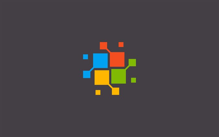 Windows logo, gray background, creative Windows logo, digital Windows logo, Windows emblem, minimalism, Windows