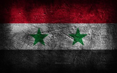 4k, علم سوريا, نسيج الحجر, الحجر الخلفية, العلم السوري, فن الجرونج, الرموز الوطنية السورية, سوريا