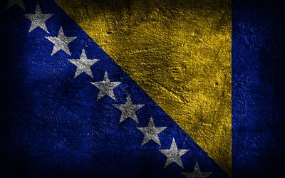4k, bosnia ja hertsegovinan lippu, kivirakenne, kivitausta, grunge-taide, bosnia ja hertsegovinan kansallissymbolit, bosnia ja hertsegovina
