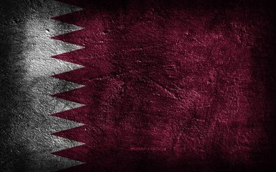 4k, علم قطر, نسيج الحجر, الحجر الخلفية, فن الجرونج, رموز قطر الوطنية, دولة قطر
