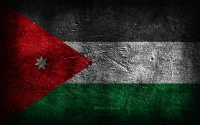 4k, bandiera della giordania, struttura di pietra, sfondo di pietra, arte del grunge, simboli nazionali della giordania, giordania