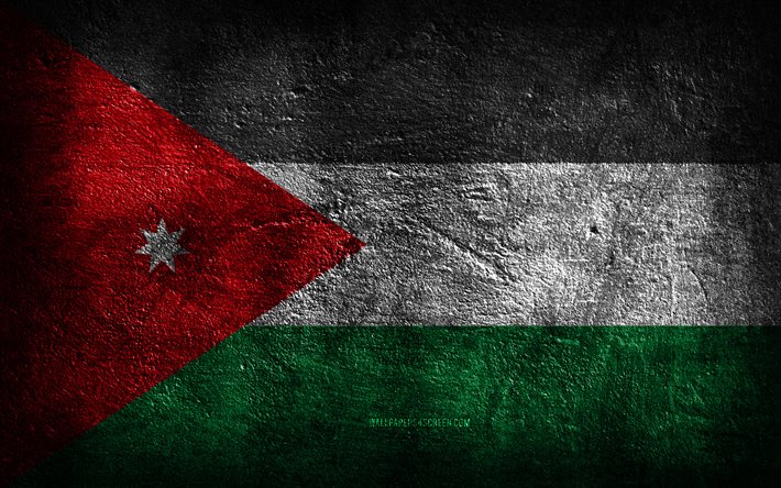 4k, 요르단 국기, 돌 질감, 요르단의 국기, 돌 배경, 그런지 아트, 요르단 국가 상징, 요르단