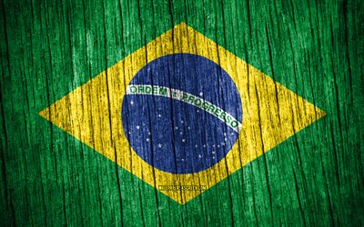 4k, 브라질의 국기, 브라질의 날, 남아메리카, 나무 질감 플래그, 브라질 국기, 브라질 국가 상징, 남미 국가, 브라질