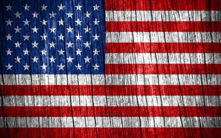 4k, 미국 국기, 미국의 날, 북아메리카, 나무 질감 깃발, 미국 국가 상징, 북미 국가, 미국