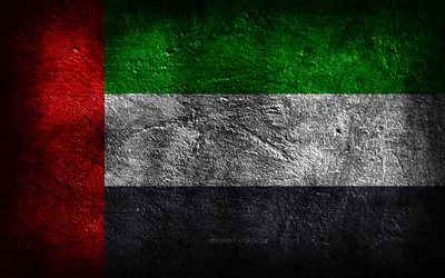 4k, アラブ首長国連邦の旗, 石の質感, 石の背景, グランジアート, アラブ首長国連邦の国家シンボル, アラブ首長国連邦