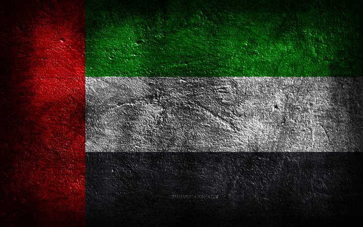 4k, United Arab Emirates flag, stone texture, Flag of United Arab Emirates, stone background, UAE flag, grunge art, United Arab Emirates national symbols, United Arab Emirates, UAE