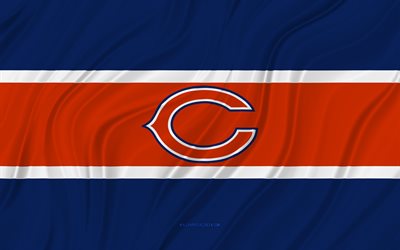 osos de chicago, 4k, bandera ondulada azul naranja, nfl, fútbol americano, banderas de tela 3d, bandera de los osos de chicago, equipo de fútbol americano, logotipo de los osos de chicago