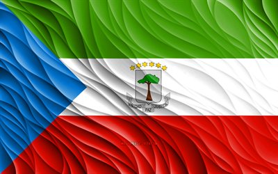 4k, la guinée équatoriale drapeau, ondulé 3d drapeaux, les pays africains, le drapeau de la guinée équatoriale, le jour de la guinée équatoriale, les vagues 3d, les symboles nationaux de la guinée équatoriale, la guinée équatoriale