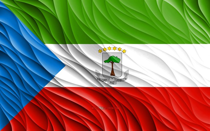 4k, la guinée équatoriale drapeau, ondulé 3d drapeaux, les pays africains, le drapeau de la guinée équatoriale, le jour de la guinée équatoriale, les vagues 3d, les symboles nationaux de la guinée équatoriale, la guinée équatoriale