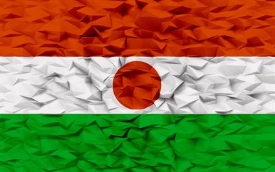 Flag of Niger, 4k, 3d polygon background, Niger flag, 3d polygon texture, 3d Niger flag, Day of Niger, Niger national symbols, 3d art, Niger