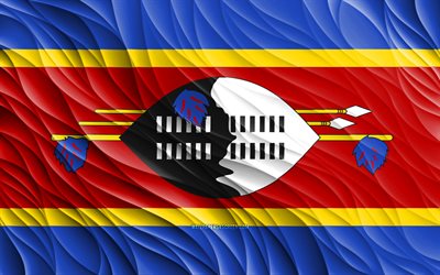 4k, Eswatini flag, wavy 3D flags, African countries, flag of Eswatini, Day of Eswatini, 3D waves, Eswatini national symbols, Eswatini