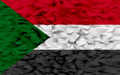 bandeira do sudão, 4k, 3d polígono de fundo, sudão bandeira, 3d textura de polígono, 3d sudão bandeira, dia do sudão, sudão símbolos nacionais, arte 3d, sudão