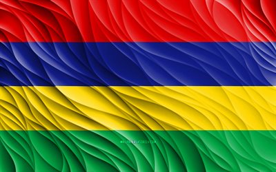 4k, bandiera di mauritius, bandiere 3d ondulate, paesi africani, giorno di mauritius, onde 3d, simboli nazionali di mauritius, mauritius
