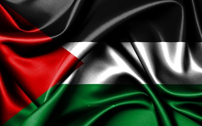 palestiinan lippu, 4k, aasian maat, kangasliput, palestiinan päivä, aaltoilevat silkkiliput, aasia, palestiinan kansalliset symbolit, palestiina