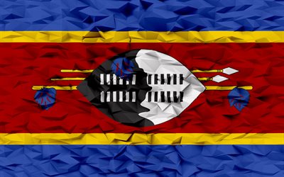 drapeau d eswatini, 4k, 3d polygone de fond, polygone 3d texture, 3d drapeau d eswatini, jour d eswatini, symboles nationaux d eswatini, art 3d, eswatini