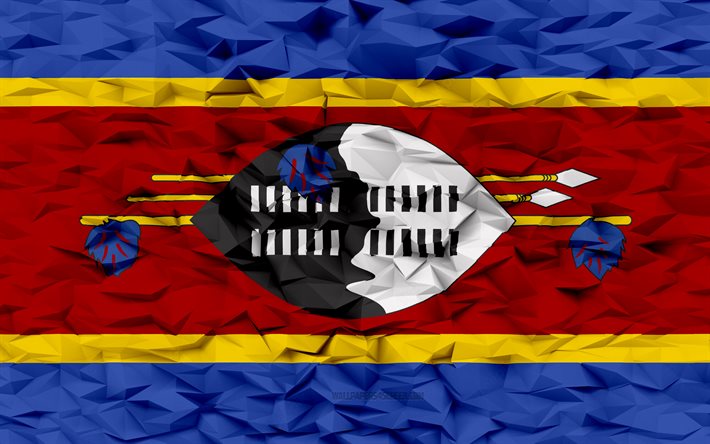 bandera de eswatini, 4k, fondo de polígono 3d, textura de polígono 3d, bandera de eswatini 3d, día de eswatini, símbolos nacionales de eswatini, arte 3d, eswatini