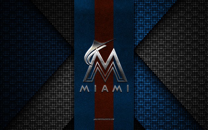 marlins de miami, mlb, texture tricotée blanche bleue, logo des marlins de miami, club de baseball américain, emblème des marlins de miami, baseball, miami, états-unis
