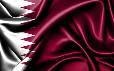 drapeau du qatar, 4k, les pays d asie, des drapeaux en tissu, le jour du qatar, le drapeau du qatar, des drapeaux de soie ondulés, l asie, les symboles nationaux du qatar, le qatar