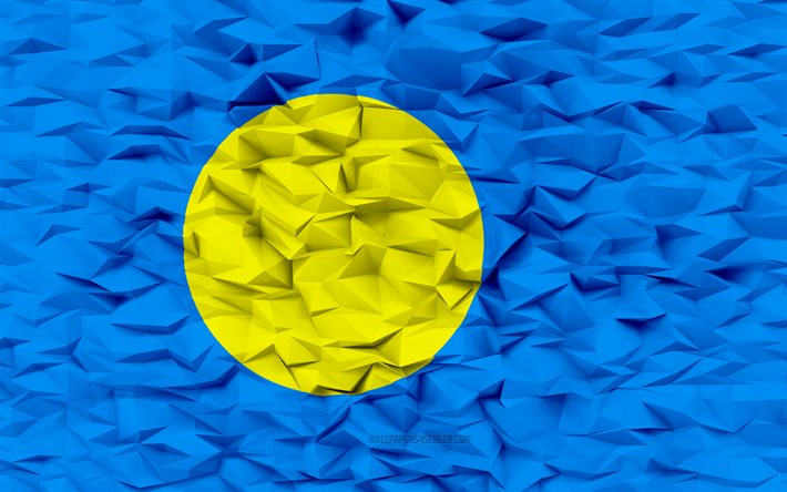flagge von palau, 4k, 3d-polygon-hintergrund, palau-flagge, 3d-polygon-textur, 3d-palau-flagge, tag von palau, nationale symbole von palau, 3d-kunst, palau