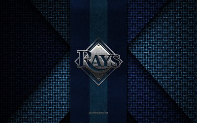 tampa bay rays, mlb, textura de punto azul, logotipo de tampa bay rays, club de béisbol americano, emblema de tampa bay rays, béisbol, florida, eeuu