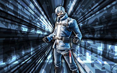 4k, سنو باترولر فورتنايت, الأشعة الزرقاء الخلفية, جلد دورية سنو, فن تجريدي, fortnite سنو باترولر سكين, شخصيات fortnite, دورية سنو, فورتنايت, فن إبداعي