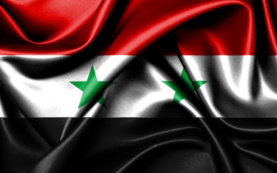 drapeau syrien, 4k, les pays d asie, des drapeaux en tissu, le jour de la syrie, le drapeau de la syrie, des drapeaux de soie ondulés, l asie, les symboles nationaux syriens, la syrie