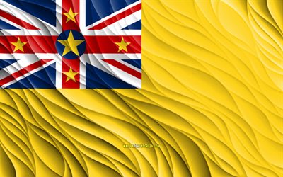 4k, niue bayrağı, dalgalı 3d bayraklar, okyanusya ülkeleri, niue günü, 3d dalgalar, niue ulusal sembolleri, niue