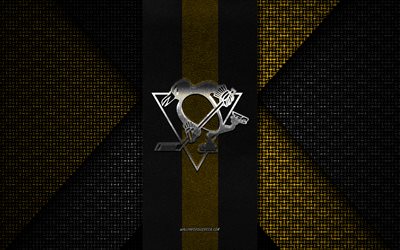 Pittsburgh Penguins, NHL, black yellow knitted texture, Pittsburgh Penguins logo, American hockey club, Pittsburgh Penguins emblem, hockey, Pittsburgh, USA
