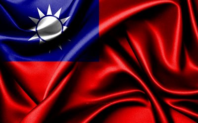台湾の国旗, 4k, アジア諸国, ファブリックフラグ, 台湾の日, 台湾の旗, 波状のシルクの旗, 台湾国旗, アジア, 台湾の国家のシンボル, 台湾